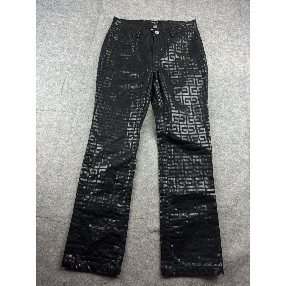 VTG Guess Womens 27 Jeans Black Logo All Over Glamour Pockets 90s USA Sexy